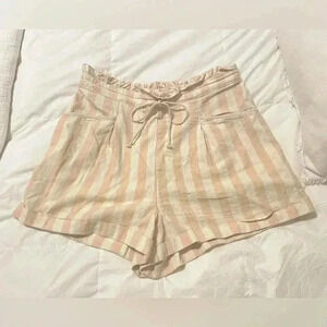 American Eagle Shorts Women’s Size L Peach Cream Paperbag High Rise Striped‎